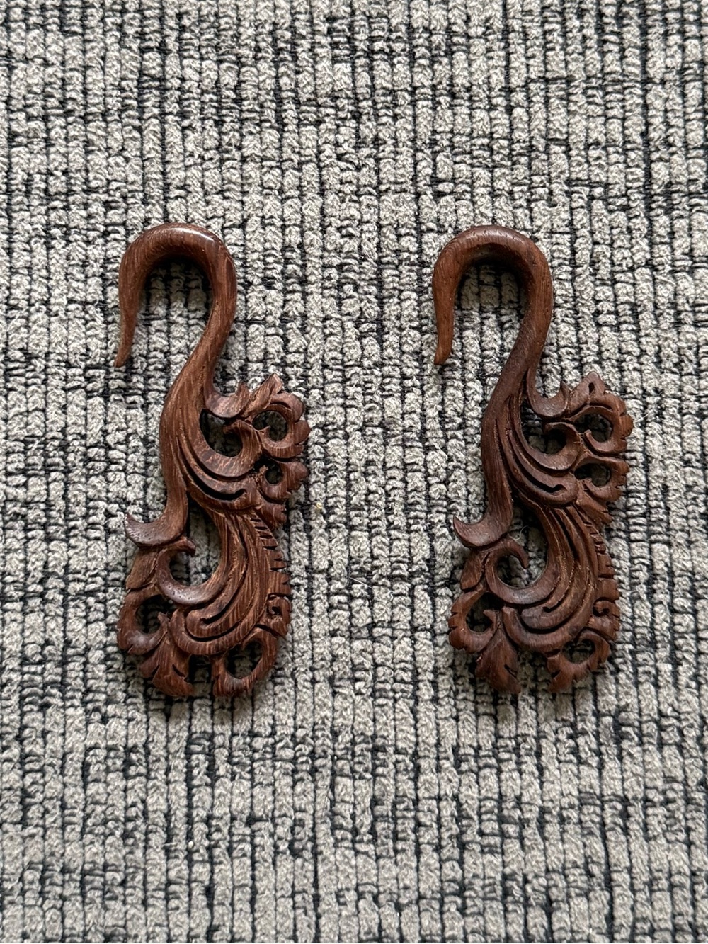Sono Wood Floral Delicate Carved Ear Hangers, Pair, Size 5mm (4g)